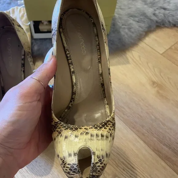 sergio rossi scarpe donna blunt heel peep toe pump snake nude - Picture 11 of 16